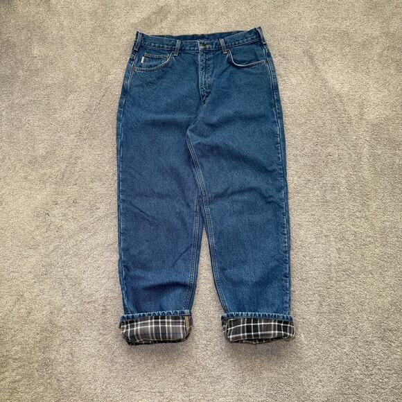 Carhartt Jeans Mens 36x32 Blue Flannel Lined Relaxed Fit Denim B172 DST - Picture 2 of 7